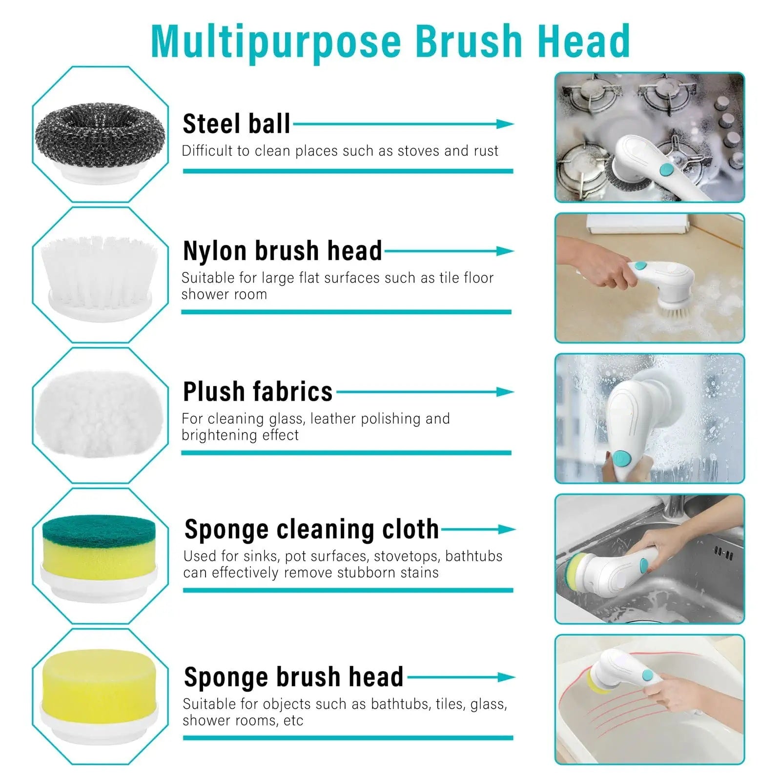 Electric Handheld Scrubber with 5 Brush Heads