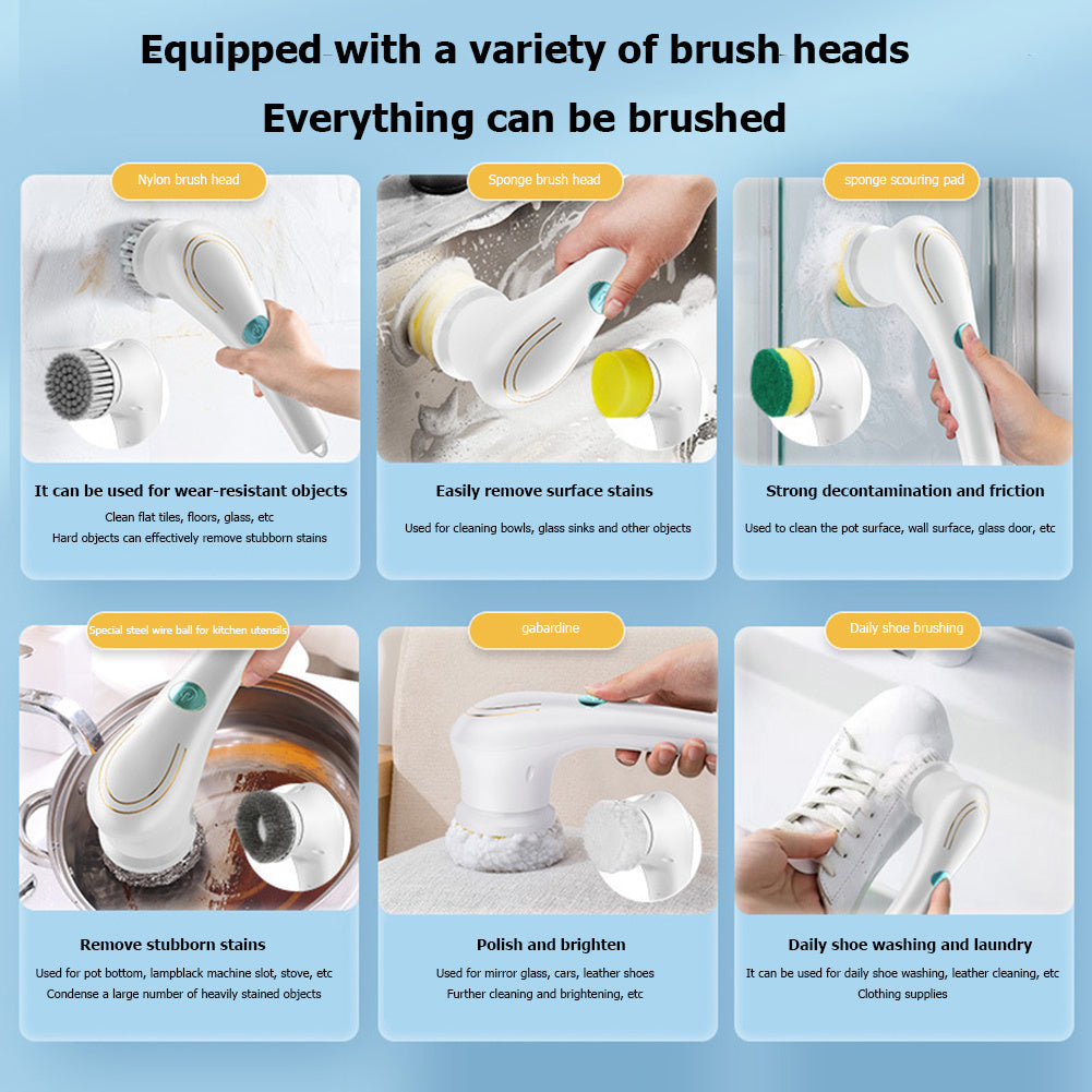 Electric Handheld Scrubber with 5 Brush Heads